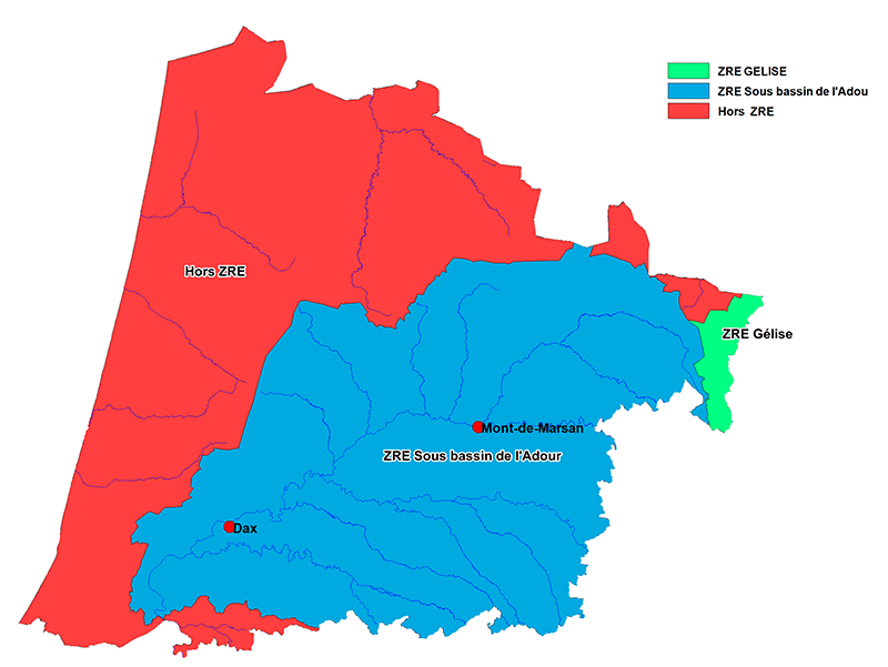 carte des zones ZRE et hors ZRE des Landes 